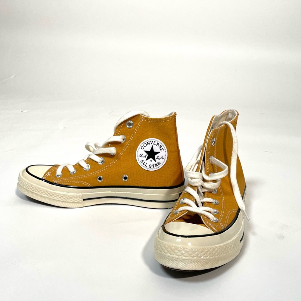 Yellow/ Orange high top converse. Never worn. Size 7 women’s
